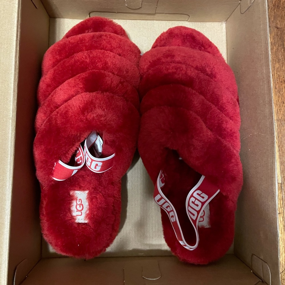 UGG Australia Fluff Yeah Slide Sandals for Women, Size US 10 - Red